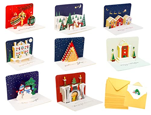 DERAYEE クリスマス カード メッセージカード 封筒付き 3D立体 金箔押し グリーティングカード 封筒テープ付き クリスマス柄 可愛い お祝い 挨拶 雪だるま