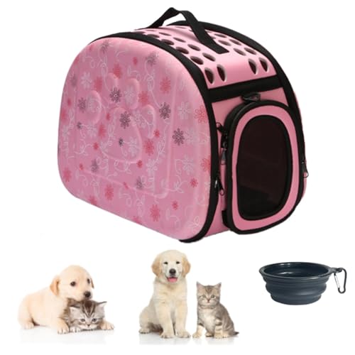 CiCixixi Tragetasche Katze, Atmungsaktive Hundebox Faltbar Mit Schultergurt 42X28X30cm,Hundetasche für Kleine Hunde 7.5kg, Reise & Transport für Hunde, Mit SchultergurtIdeal für Reisen,Rosa