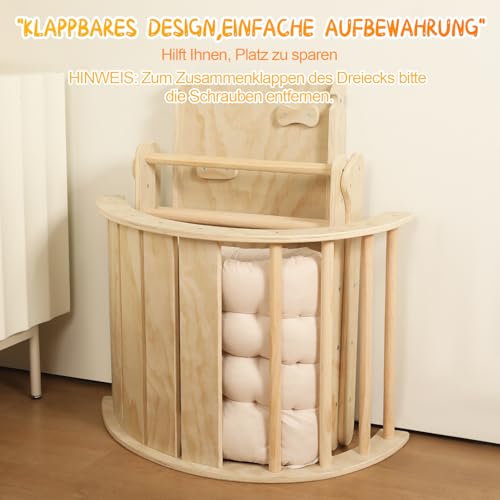 Foto von 7-in-1 Montessori Kletterdreieck Set mit Rutsche, Kletterbogen & weichem Kissen – Holz Klettergerüst für Babys & Kleinkinder ab 1–3 Jahre, Indoor Spielgerät, faltbar & sicher (Naturholzfarbe)