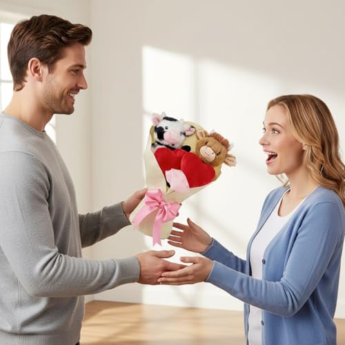 Peluche Highland Cow Saint-Valentin, le doudou doux avec cœurs pour célébrer l'amour