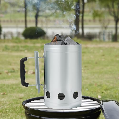 Amazon Basics Anzündkamin aus Verzinktem Stahl, Kohlekamin für Grill und Feuerstellen, Silberfarben