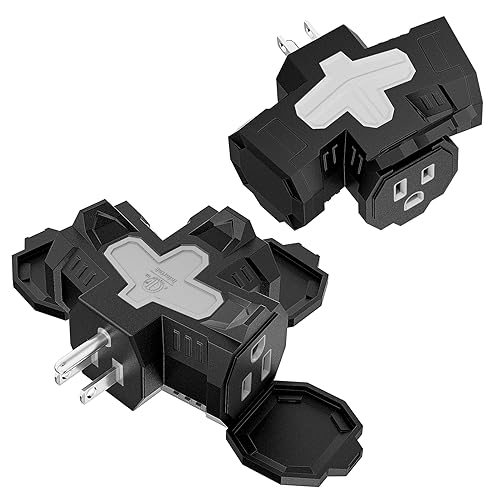 K KASONIC - Electrical Multi-Outlet 3-Way Indoor Outdoor Adapter with Protective Cover ETL Listed Heavy-Duty Grounded Power Tap 2 Pack 1875W/15Amps Plug Splitter for Home Office Outdoor Black