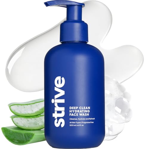 Strive Hydrating Men's Face Wash - Deep Cleans Pores, Exfoliates & Brightens - Refreshing Aloe Vera, Hyaluronic Acid & Niacinamide - Fragrance Free Men's Skincare - 200ml
