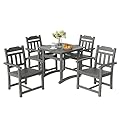 VEVOR Outdoor HIPS Patio Dining Set, 5 Pieces Patio Table and Chairs Set, All Weather Garden Square Furniture Table Sets, Patio Conversation Set, for Lawn, Deck, Backyard, Poolside, Light Gray