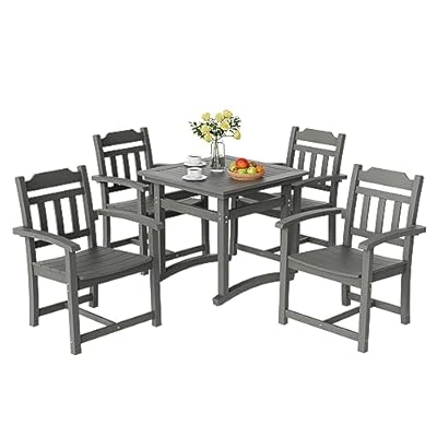 VEVOR Outdoor HIPS Patio Dining Set, 5 Pieces Patio Table and Chairs Set, All Weather Garden Square Furniture Table Sets, Patio Conversation Set, for Lawn, Deck, Backyard, Poolside, Light Gray