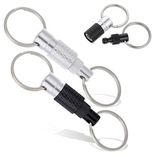 Tyqour Lot de 2 porte-clés à dégagement rapide, porte-clés détachable à libération rapide, petits porte-clés en titane, porte-clés de voiture, noir et argenté