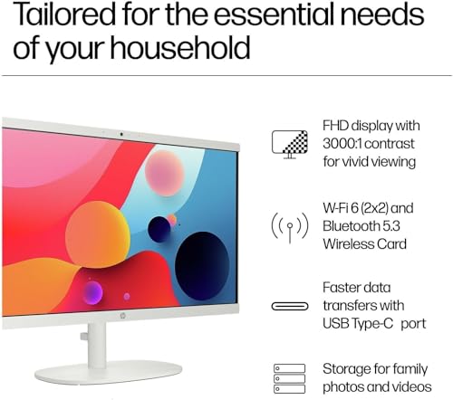 Image of HP 2026 22 inch FHD All-in-One Desktop Computer • The New Version for Everyday Use • 13th Gen Intel Quad-Core CPU • 8GB DDR5 • 128GB + 500GB External Storage • HDMI • Type-C • HD Webcam • Win11
