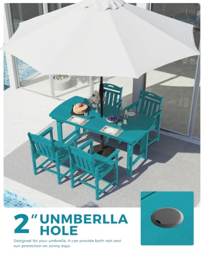 Image of Ciokea HDPE Outdoor Dining Set of 4, Patio Table and Chairs Sets, Lake Blue