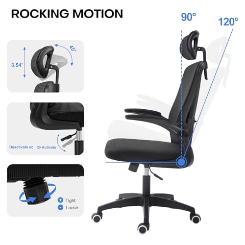 Panana Office Chair Mesh Back Ergonomic Desk Chair with Flip-up Armrest Executive Swivel Computer Chair (High Back All Black) - Image 6