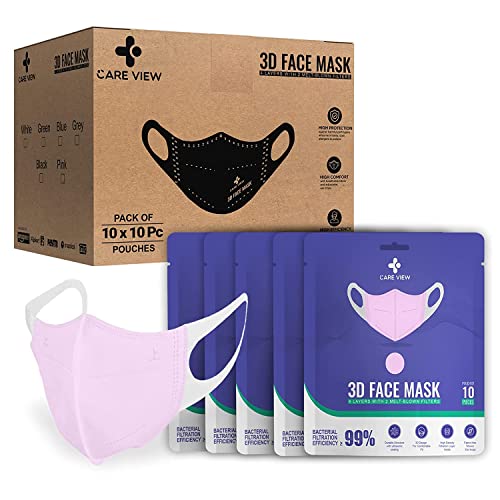 Image of Careview N95 3 Dimensional Disposable Face Mask Pouch with 4 Layered Filtration, SITRA and BIS(ISI) certified & Incredibly Soft Spandex Non Woven Fabric Ear loop (BABY PINK, PACK OF 100)