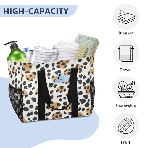 Nander Beautiful Leopard Print Reusable Grocery Bags,Large Grocery Tote Bag Water Resistant Shopping Bags Foldable Grocery Bag for Clothes,Shoes and Picnic4