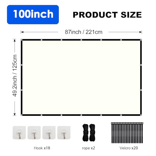 Pantalla de proyección 100 pulgadas 16:9 portátil para proyector frontal de exterior e interior 6