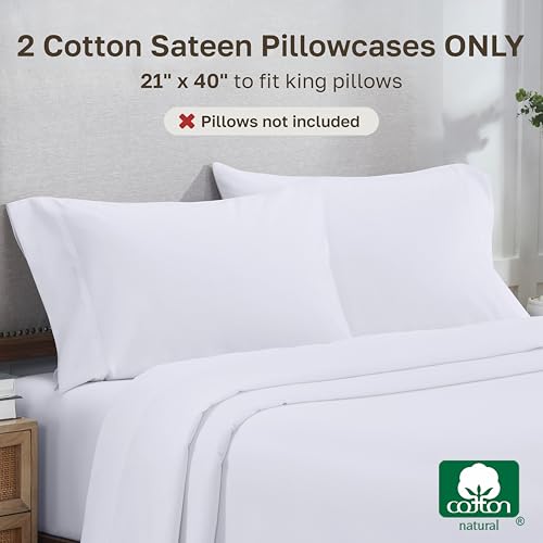 Image of California Design Den 800 Thread Count 2-Pack Pillowcases King | Soft & Thick 100% Cotton Sateen Backed by Good Housekeeping Seal, Classic Side Opening 4 inch Hem, Fits King Pillows - White
