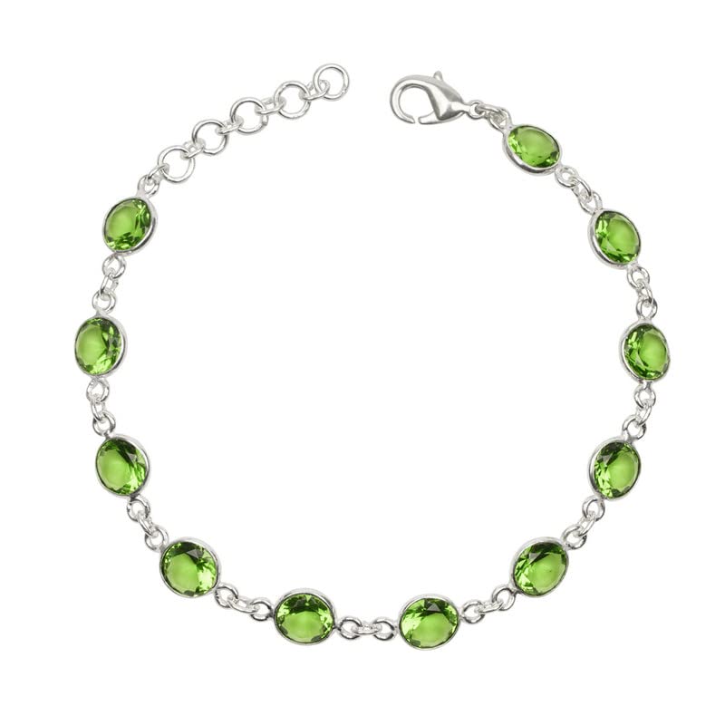 Navya Silver ShopPeridot Stone Bracelet, Silver Overlay Adjustable Bracelet For Women and Girls, Bezel Link Stone Bracelet, Handmade Jewelry, Round Stone Shape Bracelet, Christmas Gift For