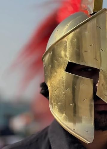 Helmet Gold Armour Helmet with Red Plume for Men Greek Soldier, Roman Gladiator & Medieval Knight Cosplay Fancy Dress & LARP Costume Accessory