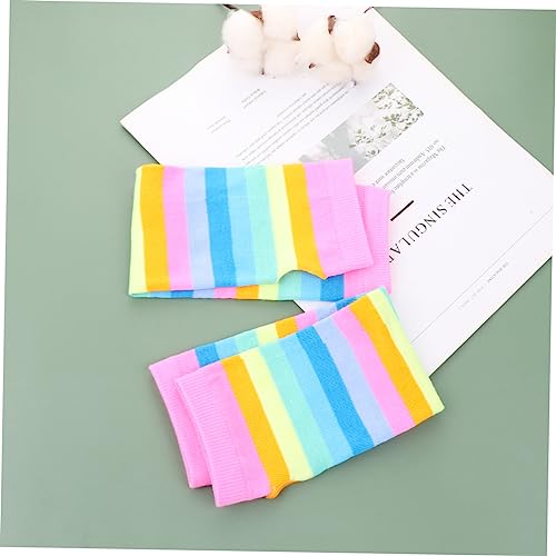 BESPORTBLE 2Pairs Pink Rainbow Stripe Cuff Cosplay Gloves Elastic Arm Sleeves for Parties Comfortable Dress Up Accessories for Themed Events and Celebrations3