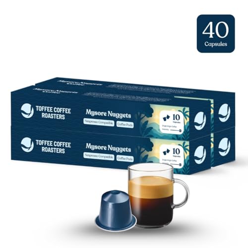 Image of Toffee Coffee Roasters |Mysore Nuggets Coffee Pods | Pack of 4 (10 Capsules)| Nespresso Compatible | AAA Speciality Grade | Notes: Nutty & Dark Chocolaty | Roast: Dark|