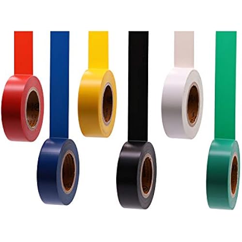 Electrical Tape Colors 6 Pack 0.7-Inch by 30 Feet, Voltage Level 600V Dustproof, Adhesive for General Home Vehicle Auto Car Power Circuit Wiring Multicolor