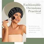 Reusable Shower Cap for Women, Large Waterproof Shower Bonnet Washable Elastic Band Bath Accessories Hair Hat for Long Hair, Braids(Black) - Image 2