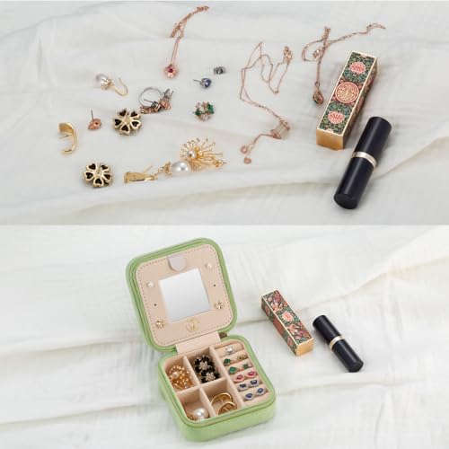 Image of TRODANCE Plush Velvet Travel Jewelry Case Organizer, Small Travel Jewelry Box,Portable Jewelry Box Travel Mini Organizer Portable Display Storage Box For Rings Earrings Necklaces (Grass Green)