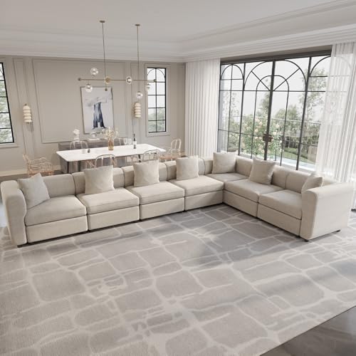 Guyii Beige Sectional Corner Sofa Modern L Shaped Sofas for