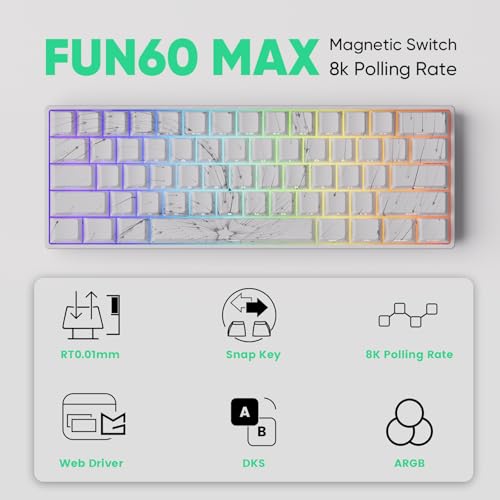 Image of MONSGEEK FUN60 MAX Rapid Trigger Gaming Keyboard 8k SP Magnetic Switch HE Keyboard Multi-Modes Wireless 60% Nebula White, Glare Magnetic Switch