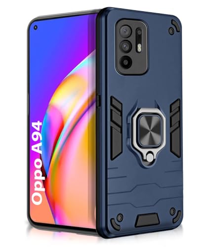 Image of WOW IMAGINE Tough Armor Bumper Back Case Cover for Oppo A94 | Ring Holder & Kickstand in-Built | Excellent 360 Degree Protection (Blue)