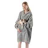 Krifey Wearable Blanket Hoodie, Oversized Sherpa Fleece Sweatshirt with Giant Pocket, Birthday Gifts for Women, Mom, Sister, Light Gray