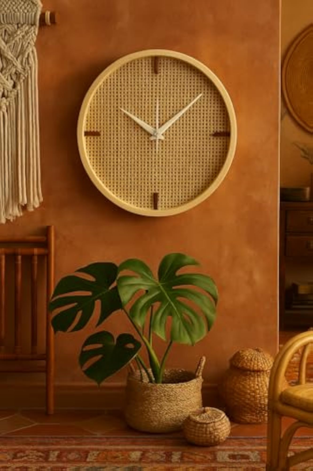 Rattan Wall Clock, Handwoven Bamboo Decorative Clock for Home