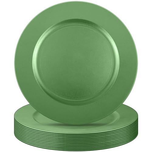 Tanlade 12 Pcs 13 Inch Charger Plates Bulk Round Wedding Chargers Plastic Dinner Plates for Table Setting Wedding Party Decoration (Green)