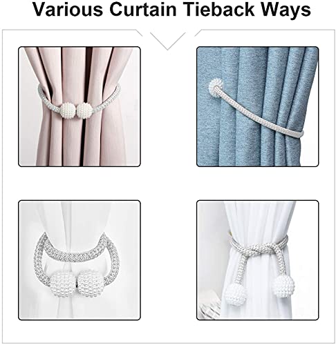 Image of Home Cloud Magnetic Curtain Tiebacks Convenient Drape Tie Backs - Pearl Decorative Rope Holdback Holder for Window Drapries Color Multi (1pair 2 pcs) (Cream)