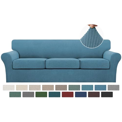 Turquoize 4 Piece Sofa Covers for 3 Cushion Couch Sofa Slipcover Soft Couch Cover for Dogs-Washable Sofa Furniture Covers with 3 Individual Large Cushion Covers, Feature Fabric (XL Sofa, Storm Blue)