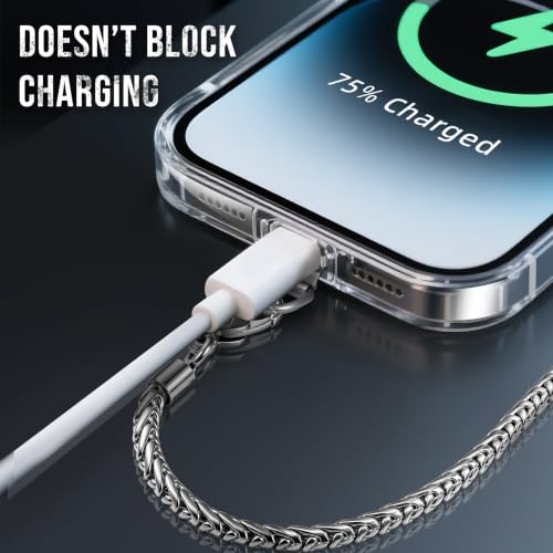 Image of ROCONTRIP Anti-Theft Phone Lanyard Tether & Pants Chain Heavy-Duty Phone Strap With Metal Tether Tab Detachable Anti-Drop Lanyard for iPhone,Wallet,Key Great for Outdoor Hiking Cycling(Bright Silver)