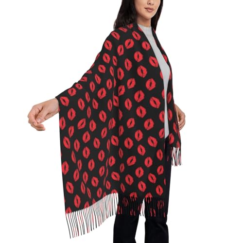 Sexy Red Lips Kiss Print Women'S Warm Scarf Tassel Scarf Shawl Warm Ladies Fringed Shawl Wraps4