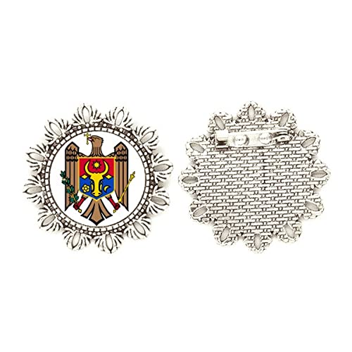 Broche de plata con emblema de Moldavia y la UE para trajes formales