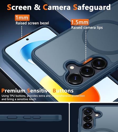 Image of FNTCASE for Samsung Galaxy S25 Case: for Galaxy S24 Cases Magnetic Military Grade Drop Protection Translucent Cell Phone Cover - Slim Durable Shockproof Protective Bumper Cases- 6.2 inches (Blue)