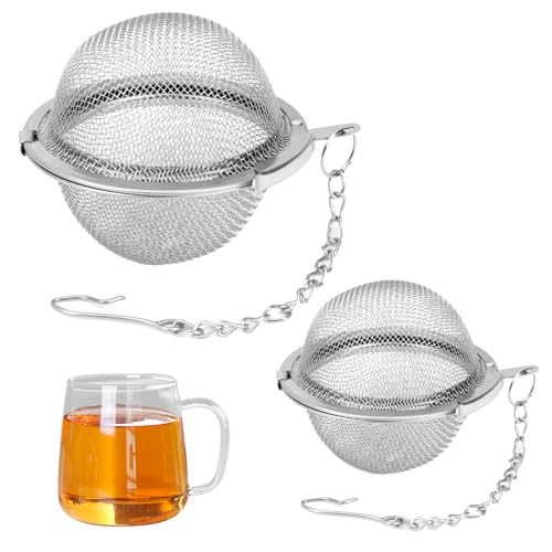 2 Pcs Stainless Steel Mesh Tea Balls, 4.5cm & 5.5cm Fine Mesh Tea Ball Infusers for Loose Leaf Tea, Herbs & Spices - Reusable, Durable & Dishwasher Safe (Silver)