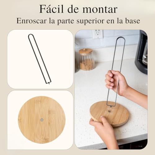 Portarrollos de Cocina bambú y Metal Negro, Estilo nórdico, Portarollos para Papel de Cocina, Soporte para Papel de Cocina, 27 cm x 16 cm de Diametro para Rollo Papel Cocina estandar - imagen 6