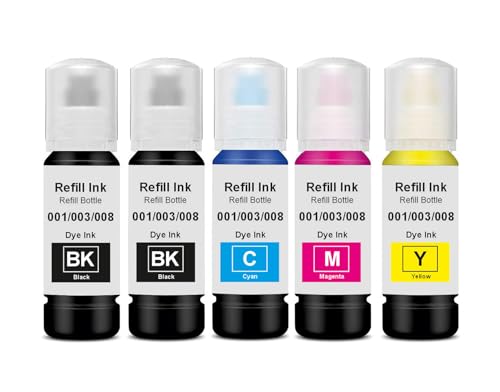 Image of KOSH 003 Refill Ink Compatible for Epson L3110, L3150, L3250, L3252 L3115, L3116, L3101, L3210, L3215, L3216, L3151, L3152, L3156, L5190 Printer (5, (2X Black) Cyan Magenta Yellow)