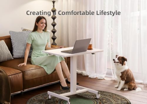 Image of Claiks Mobile Rolling Desk Small Portable Laptop Cart on Wheels, 28 inch White