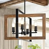 11'-55' Height Adjustable Real Wood Chandelier, No Assembly Required 4-Light Rustic...