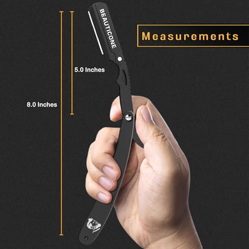 Image of BEAUTICONE Straight Razors for Men, Straight Edge Razor, Single Edge Replacement Blades, Stainless Steel, Barber Razor for Men's Shaving, Barber Shaving Knife (Premium All Black)