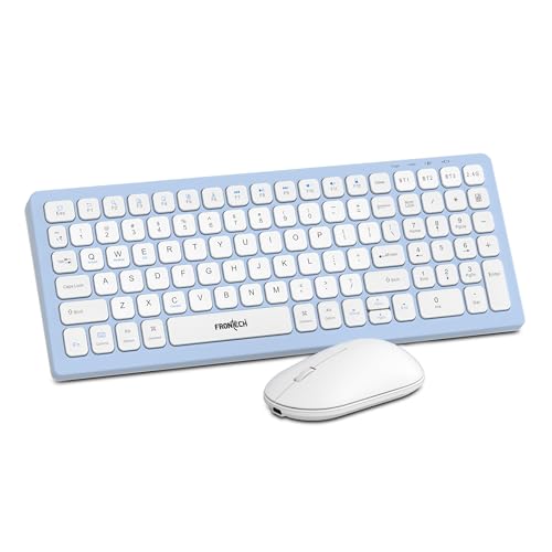 Frontech Wireless Keyboard and Mouse Combo | Dual Mode BT & 2.4GHz | Multi-Device | Rechargeable | 100 Keys | 1000 DPI Mouse (FT-1602BLU)