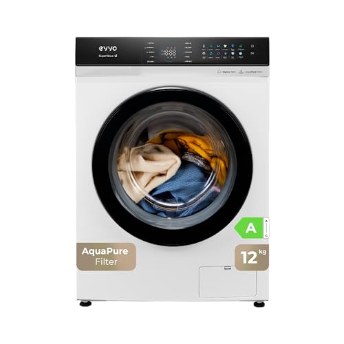 EVVO Lavadora carga frontal 12 kg Supernova, Efeciencia energética A, con vapor, Motor Inverter silencioso, Programa Rápido, Panel Táctil (Blanco)
