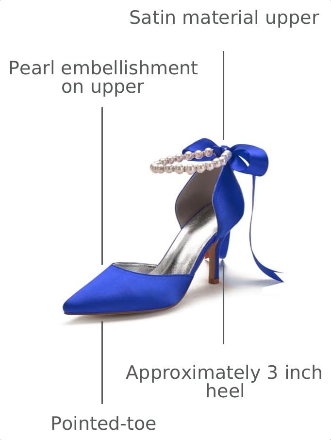 Image of Women's Pearl White Wedding Shoes for Bride High Heels Pointed Toe Bridal Shoes Satin Prom Party Dress Pumps Sandals