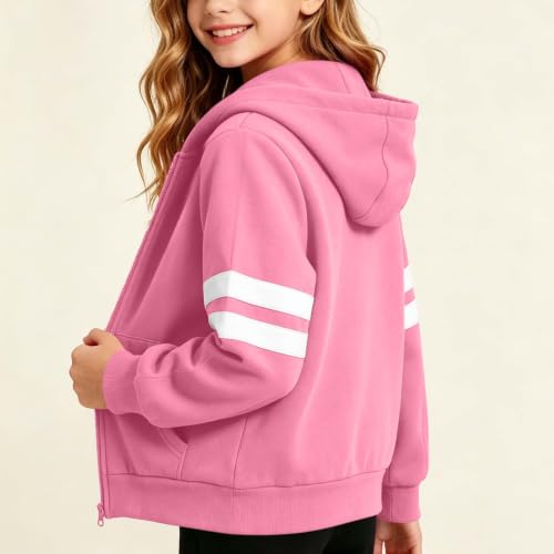 Girls Zip Up Hoodie Size 10-12 Cute Striped Sleeves Hooded Sweatshirts Boys - image 6