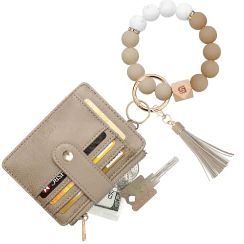 Image of COOLANS Silicone Bracelet Wristlet Wallet Credit Card Holder RFID ID Window Key Ring Tassel Slim Wallet Women Keychain Purse