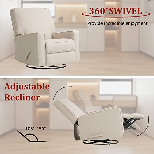 Luffield Swivel Rocker Recliner Chair -Manual 360 Degree Swivel Recliners Comfy Glider Rocking Chairs， Single Modern Sofa Home Theater Seating For Living Room (Beige) #TOP4