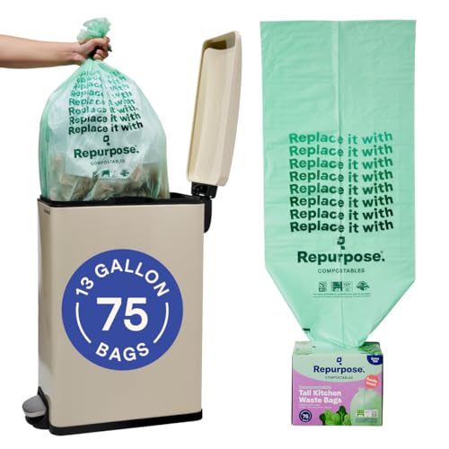Repurpose 13 Gallon Compostable Kitchen Trash Bags, 75 Bags, BPI