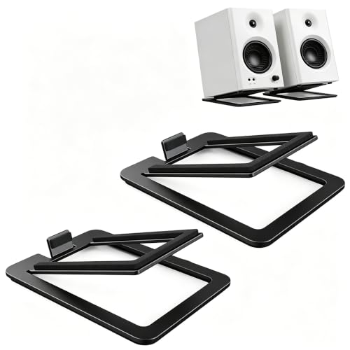 Desktop Speaker Stands 2‑Pack Black Carbon‑Steel Tilt for Compact Speakers